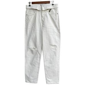 Jean Atelier NWT Size 29 White Sand Distressed Flap Waist Straight Leg Jeans